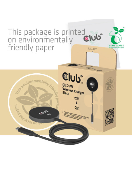 MOBILE CHARGER QI2 MAGSAFE/25W BLACK CAC-3027 CLUB3D