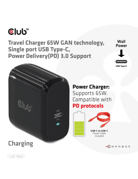 MOBILE TRAVEL CHARGER USB-C/PPS 65W CAC-1905EU CLUB3D