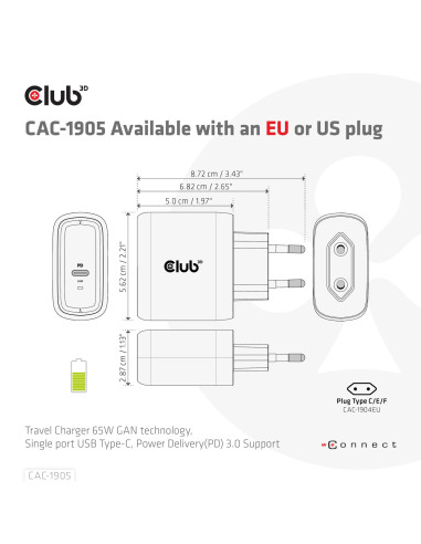 MOBILE TRAVEL CHARGER USB-C/PPS 65W CAC-1905EU CLUB3D
