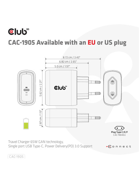 MOBILE TRAVEL CHARGER USB-C/PPS 65W CAC-1905EU CLUB3D