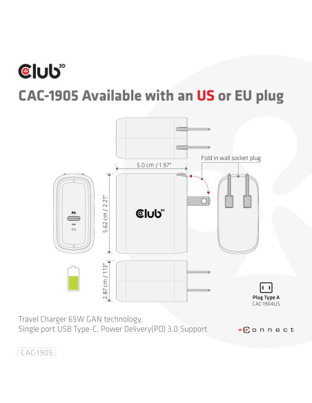 MOBILE TRAVEL CHARGER USB-C/PPS 65W CAC-1905EU CLUB3D
