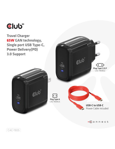 MOBILE TRAVEL CHARGER USB-C/PPS 65W CAC-1905EU CLUB3D