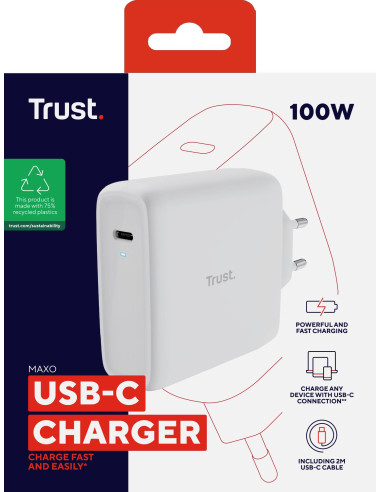 MOBILE CHARGER WALL MAXO 100W/USB-C WHITE 25140 TRUST