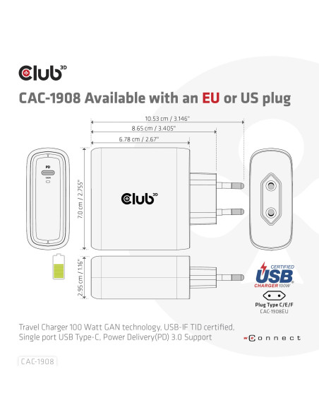 MOBILE TRAVEL CHARGER USB-C/100W CAC-1908EU CLUB3D