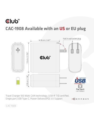 MOBILE TRAVEL CHARGER USB-C/100W CAC-1908EU CLUB3D