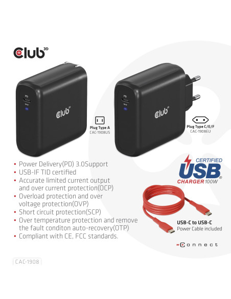 MOBILE TRAVEL CHARGER USB-C/100W CAC-1908EU CLUB3D