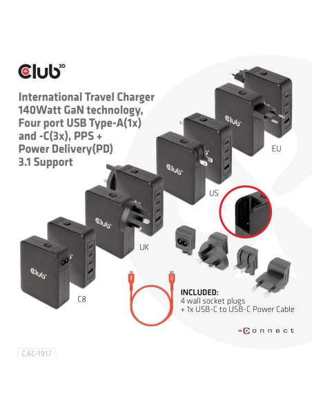 MOBILE TRAVEL CHARGER USB-C/140W GAN CAC-1917 CLUB3D