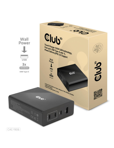 MOBILE TRAVEL CHARGER USB-C/132W GAN CAC-1906 CLUB3D