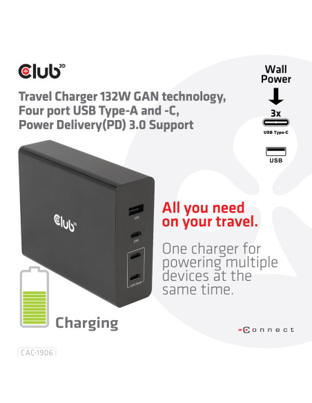 MOBILE TRAVEL CHARGER USB-C/132W GAN CAC-1906 CLUB3D