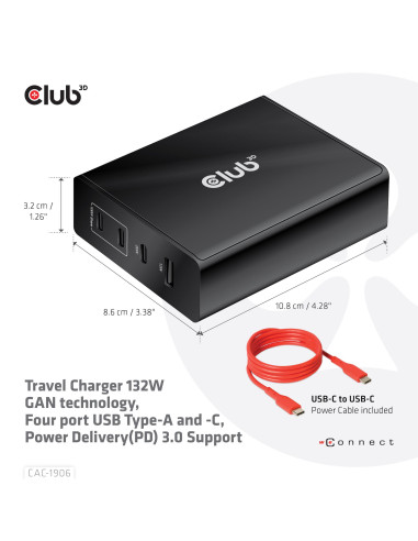 MOBILE TRAVEL CHARGER USB-C/132W GAN CAC-1906 CLUB3D