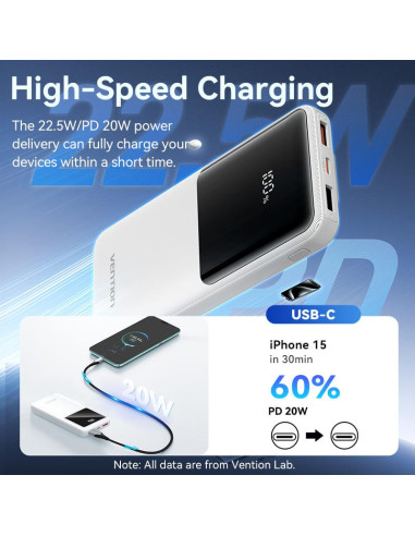 POWER BANK USB 10000MAH 22.5W/WHITE FHOW0 VENTION
