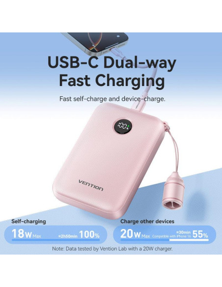 POWER BANK USB 10000MAH 22.5W/BLACK FKAB0-C VENTION