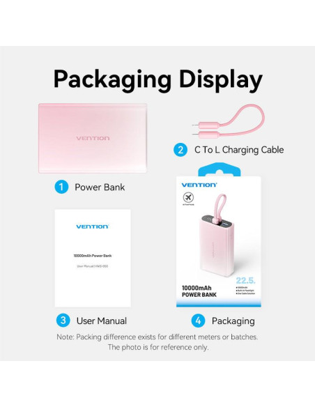 POWER BANK USB 10000MAH 22.5W/PINK FHZP0 VENTION