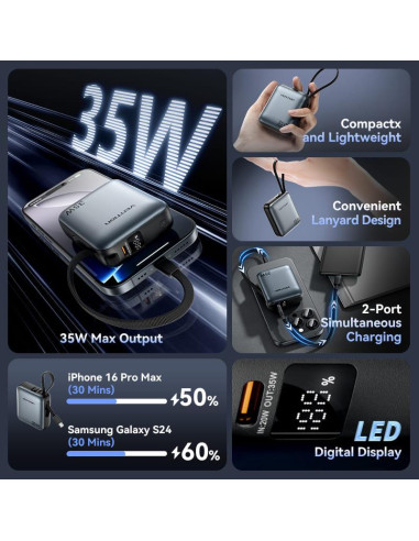 POWER BANK USB 10000MAH 35W/MINI GRAY FHEH0 VENTION