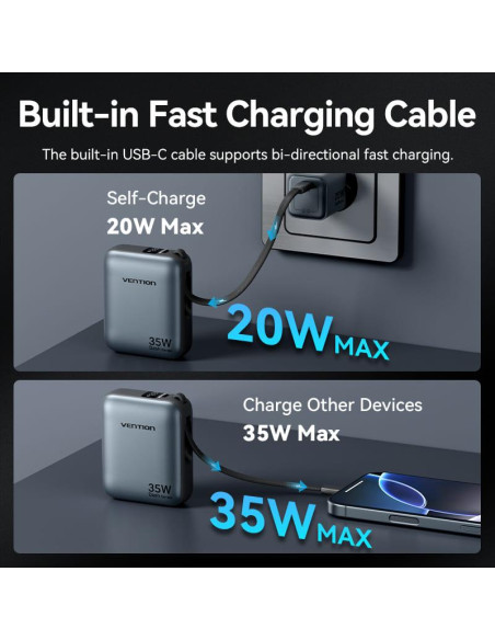 POWER BANK USB 10000MAH 35W/MINI GRAY FHEH0 VENTION