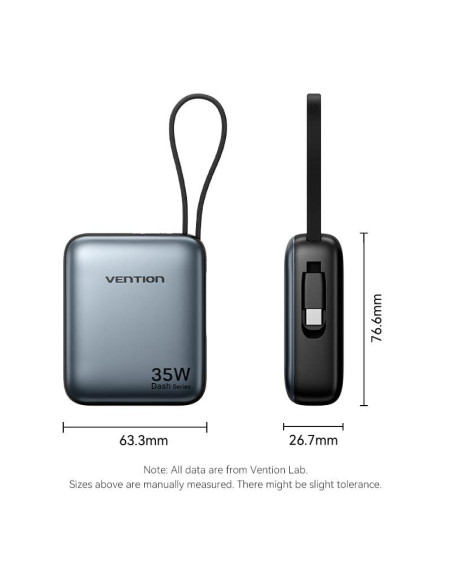 POWER BANK USB 10000MAH 35W/MINI GRAY FHEH0 VENTION