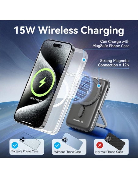 POWER BANK WRL 10000MAH 20W/MAGNETIC BLACK FHNB0 VENTION