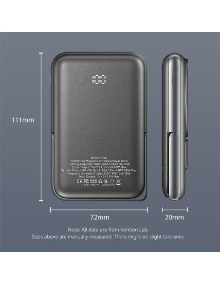 POWER BANK WRL 10000MAH 20W/MAGNETIC BLACK FHNB0 VENTION