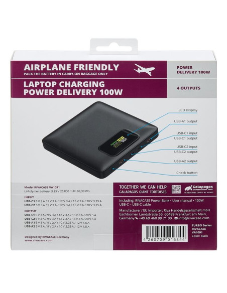 POWER BANK USB 25800MAH/VA1091 RIVACASE