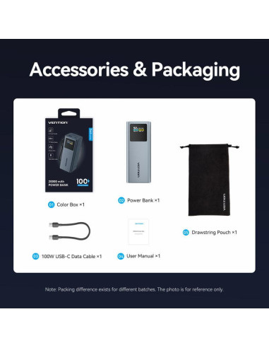 POWER BANK USB 20000MAH 100W/FKCH0 VENTION