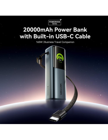 POWER BANK USB 20000MAH 165W/GRAY TFT DISPLAY FKFH0 VENTION