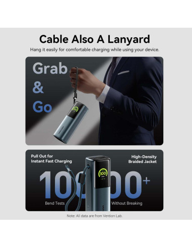 POWER BANK USB 20000MAH 165W/GRAY TFT DISPLAY FKFH0 VENTION