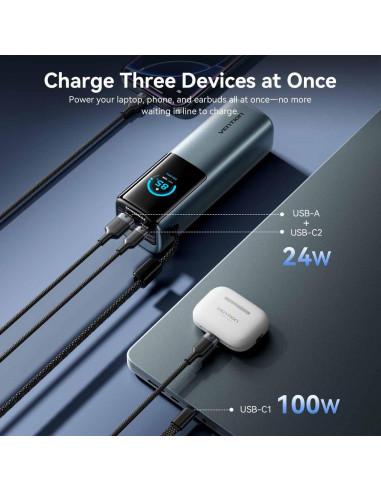 POWER BANK USB 20000MAH 165W/GRAY TFT DISPLAY FKFH0 VENTION