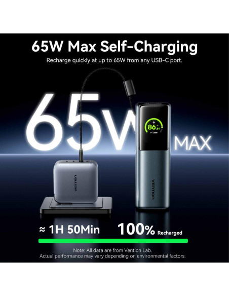 POWER BANK USB 20000MAH 165W/GRAY TFT DISPLAY FKFH0 VENTION