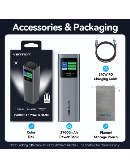 POWER BANK USB 27000MAH 140W/FKEH0 VENTION