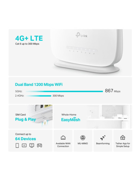 Wireless Router, TP-LINK, Wireless Router, 1200 Mbps, IEEE 802.11a, IEEE 802.11 b/g, IEEE 802.11n, IEEE 802.11ac, 3x10/100/1000
