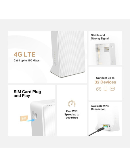 Wireless Router, MERCUSYS, Router, LAN WAN ports 1, 4G, MB110-4G