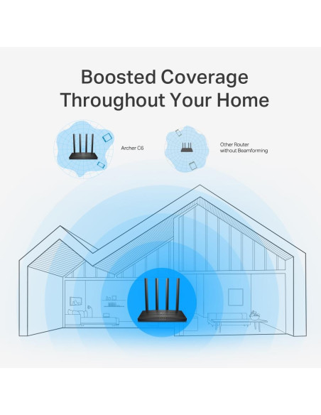 Wireless Router, TP-LINK, Wireless Router, 1200 Mbps, Wi-Fi 5, 1 WAN, 4x10/100/1000M, Number of antennas 4, ARCHERC6