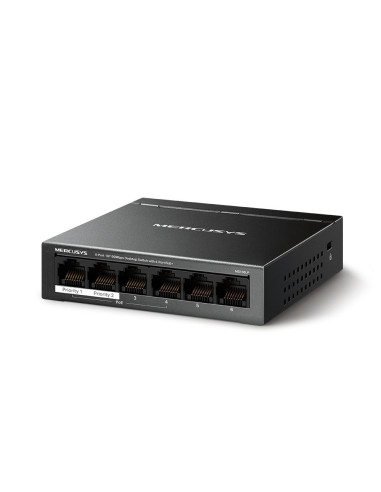Switch, MERCUSYS, Desktop/pedestal, 6x10Base-T / 100Base-TX, PoE+ ports 4, MS106LP
