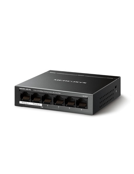 Switch, MERCUSYS, Desktop/pedestal, 6x10Base-T / 100Base-TX, PoE+ ports 4, MS106LP