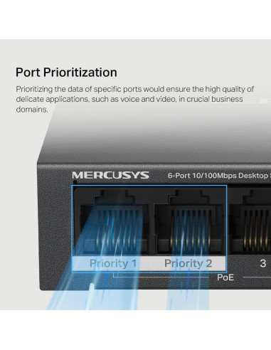 Switch, MERCUSYS, Desktop/pedestal, 6x10Base-T / 100Base-TX, PoE+ ports 4, MS106LP