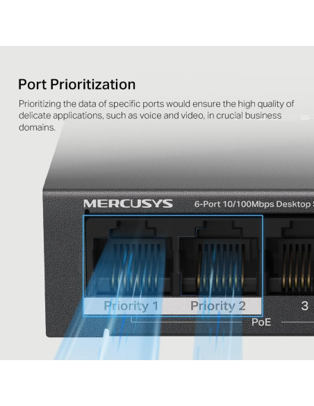 Switch, MERCUSYS, Desktop/pedestal, 6x10Base-T / 100Base-TX, PoE+ ports 4, MS106LP