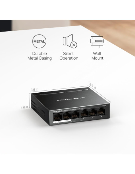 Switch, MERCUSYS, Desktop/pedestal, 6x10Base-T / 100Base-TX, PoE+ ports 4, MS106LP