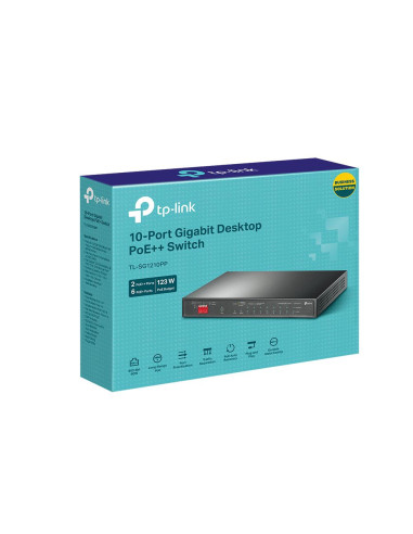 Switch, TP-LINK, TL-SG1210PP, 9x10Base-T / 100Base-TX / 1000Base-T, 1x10/100/1000BASE-T/SFP combo, PoE+ ports 6, TL-SG1210PP