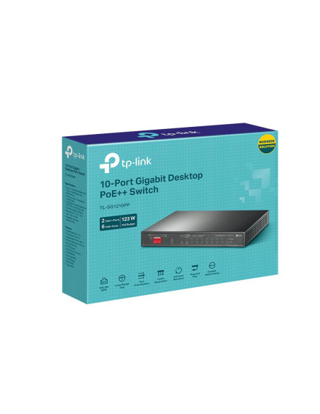Switch, TP-LINK, TL-SG1210PP, 9x10Base-T / 100Base-TX / 1000Base-T, 1x10/100/1000BASE-T/SFP combo, PoE+ ports 6, TL-SG1210PP