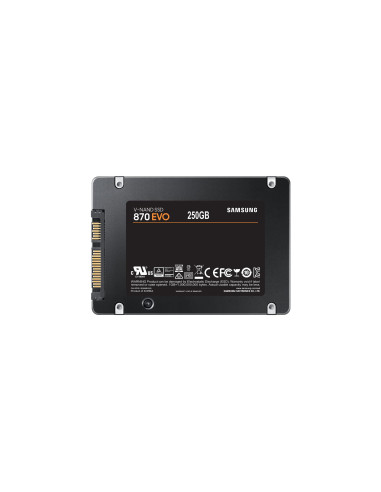SSD, SAMSUNG, 870 EVO, 250GB, SATA, MLC, Write speed 530 MBytes/sec, Read speed 560 MBytes/sec, 2,5", TBW 150 TB, MTBF 1500000 