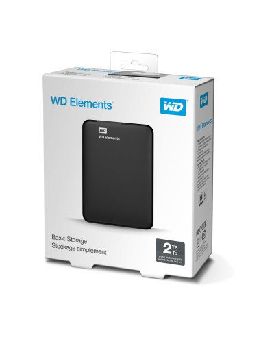 External HDD, WESTERN DIGITAL, Elements Portable, 2TB, USB 3.0, Colour Black, WDBU6Y0020BBK-WESN
