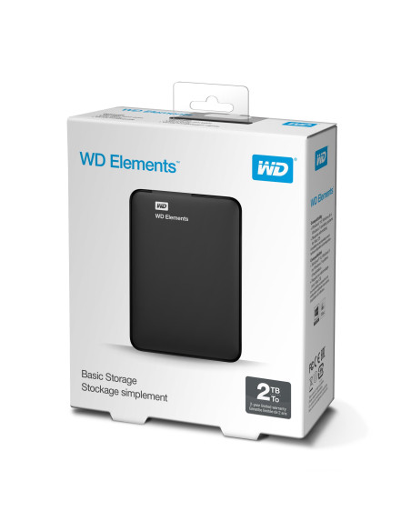 External HDD, WESTERN DIGITAL, Elements Portable, 2TB, USB 3.0, Colour Black, WDBU6Y0020BBK-WESN