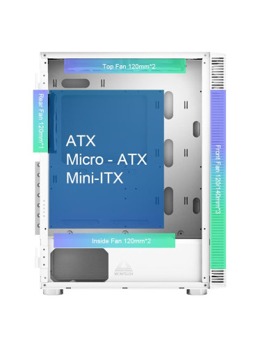 Case, MONTECH, X3 Glass, MidiTower, Case product features Transparent panel, Not included, ATX, MicroATX, MiniITX, Colour White