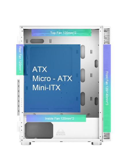 Case, MONTECH, X3 Glass, MidiTower, Case product features Transparent panel, Not included, ATX, MicroATX, MiniITX, Colour White