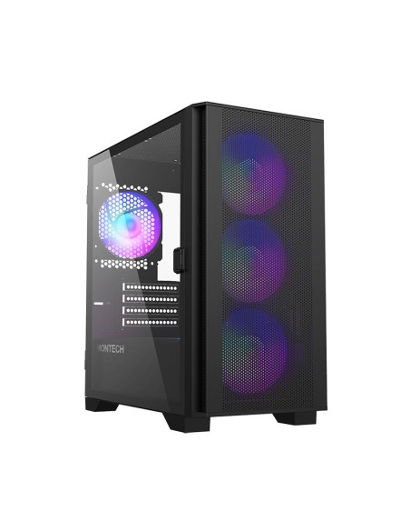 Case, MONTECH, AIR 100 ARGB, MidiTower, Case product features Transparent panel, Not included, MicroATX, MiniITX, Colour Black,