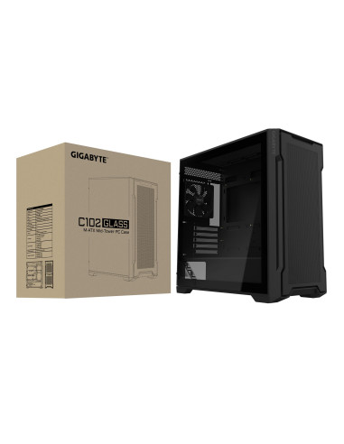 Case, GIGABYTE, GB-C102G, MidiTower, Case product features Transparent panel, Not included, MicroATX, MiniITX, Colour Black, GB
