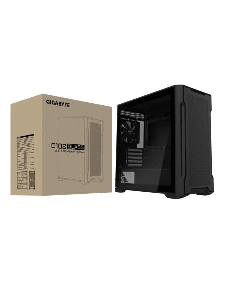 Case, GIGABYTE, GB-C102G, MidiTower, Case product features Transparent panel, Not included, MicroATX, MiniITX, Colour Black, GB
