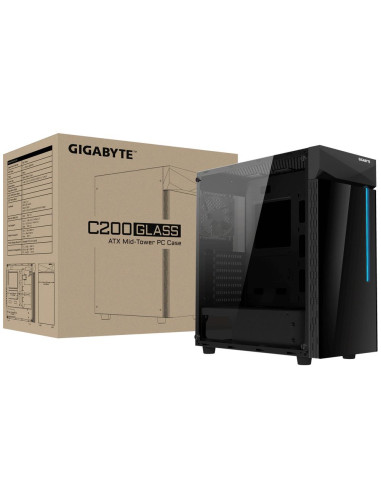Case, GIGABYTE, C200 GLASS, MidiTower, Not included, ATX, MicroATX, MiniITX, Colour Black, GB-C200G