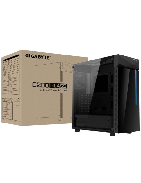 Case, GIGABYTE, C200 GLASS, MidiTower, Not included, ATX, MicroATX, MiniITX, Colour Black, GB-C200G
