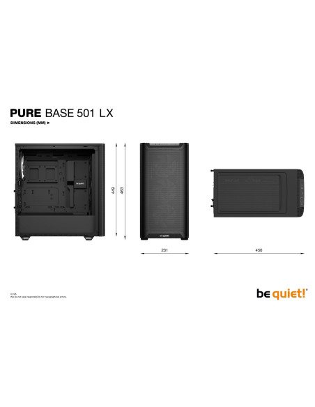 Case, BE QUIET, PURE BASE 501 LX, MidiTower, Case product features Transparent panel, Not included, ATX, MicroATX, MiniITX, Col